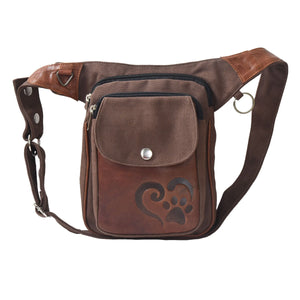 Nijens Gassi-Tasche Vintage Leder Brandy mit Prägung Pfote im Herz, Sidebag