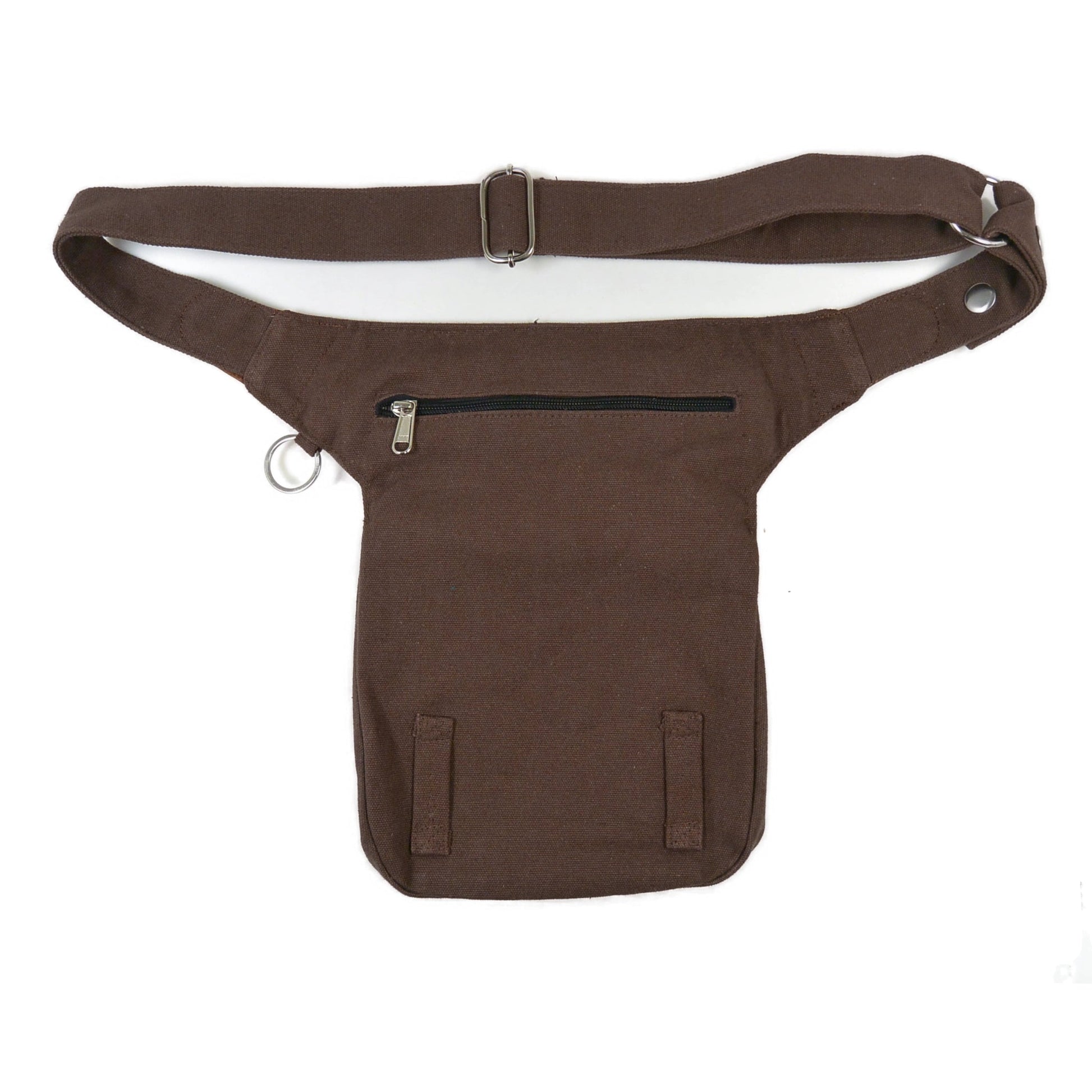 Rückseite der braunen Nijens Gassi-Tasche mit Reißverschluss und verstellbarem Gurt