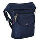 Wasserabweisende Gassitasche Barcelona in Dunkelblau aus robustem Stoff mit mehreren Fächern und verstellbarem Gurt. Seitenansicht.