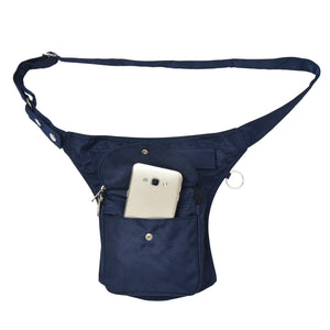 Wasserabweisende Gassitasche Barcelona in Dunkelblau aus robustem Stoff mit mehreren Fächern und verstellbarem Gurt, mit Handyfach