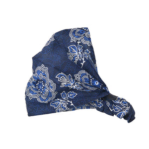 Breites Stoff-Haarband aus Baumwolle in Dunkelblau mit weißem Blumenmuster, elastisches Bandana für Sommer und Urlaub
