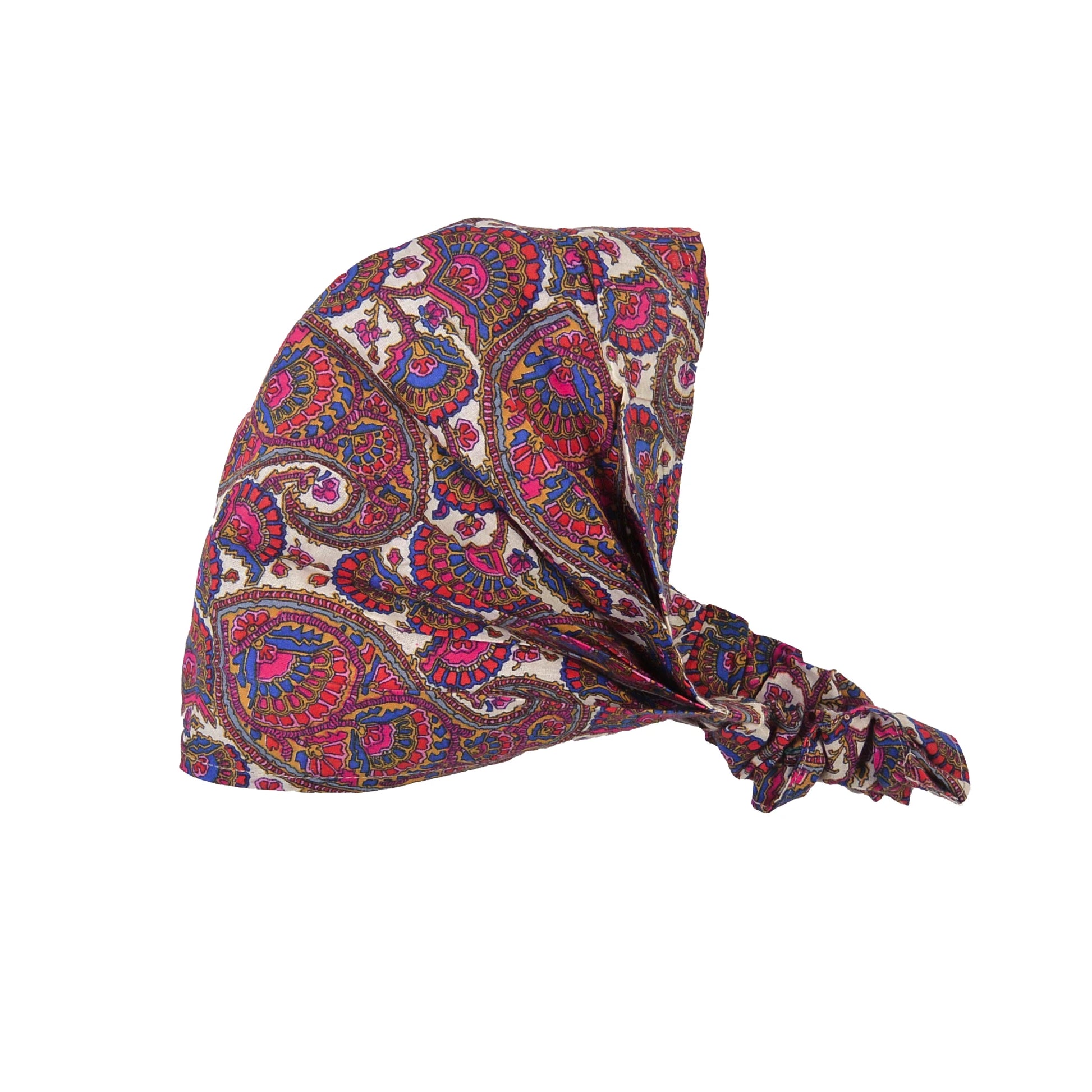 Stoff-Haarband aus Baumwolle mit Ethno-Paisley-Muster in Pink, Blau und Creme, elastisches Bandana