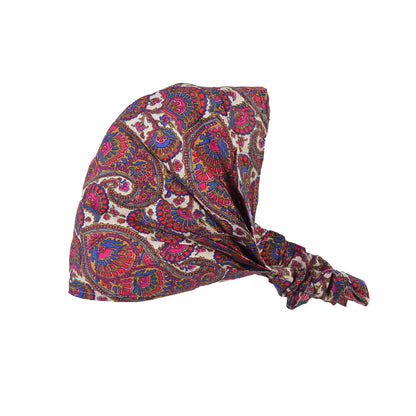 Stoff-Haarband aus Baumwolle mit Ethno-Paisley-Muster in Pink, Blau und Creme, elastisches Bandana