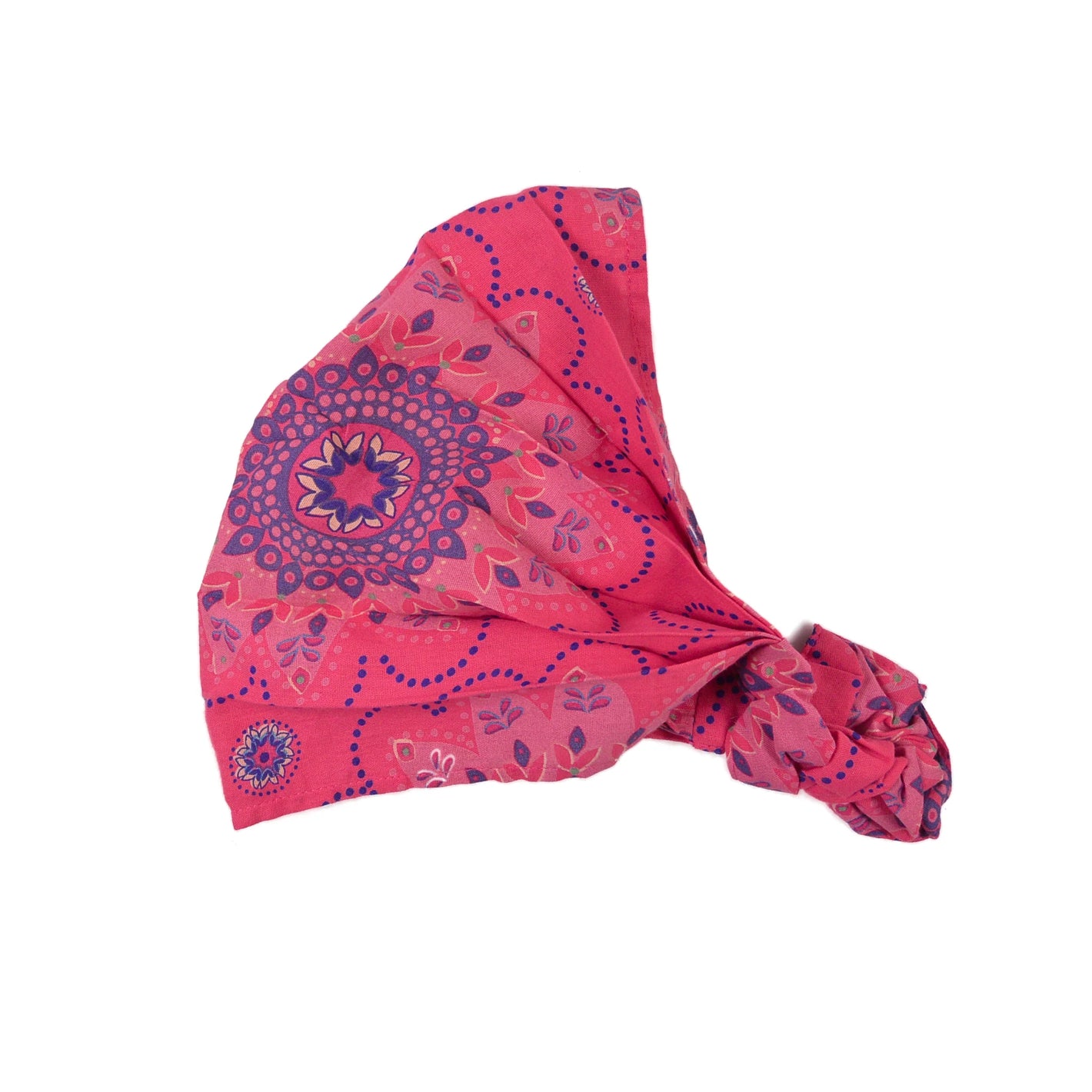 Breites Stoff-Haarband aus Baumwolle in Dunkelrosa mit blauem Blumenmuster, elastisches Bandana für Sommer und Urlaub