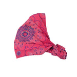 Breites Stoff-Haarband aus Baumwolle in Dunkelrosa mit blauem Blumenmuster, elastisches Bandana für Sommer und Urlaub