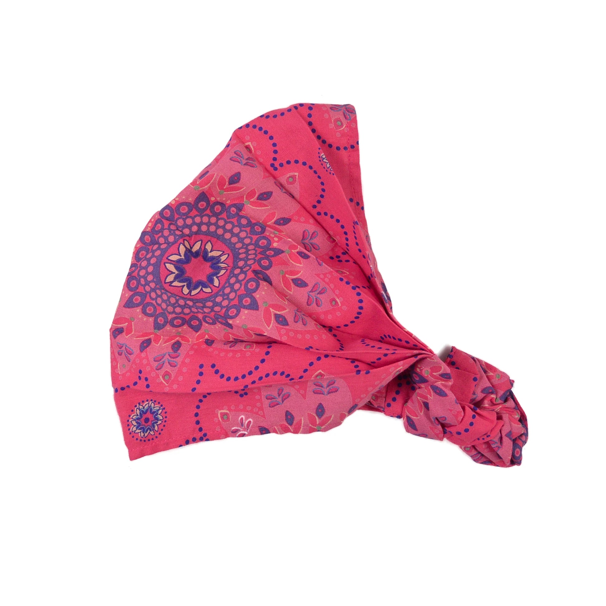 Breites Stoff-Haarband aus Baumwolle in Dunkelrosa mit blauem Blumenmuster, elastisches Bandana für Sommer und Urlaub