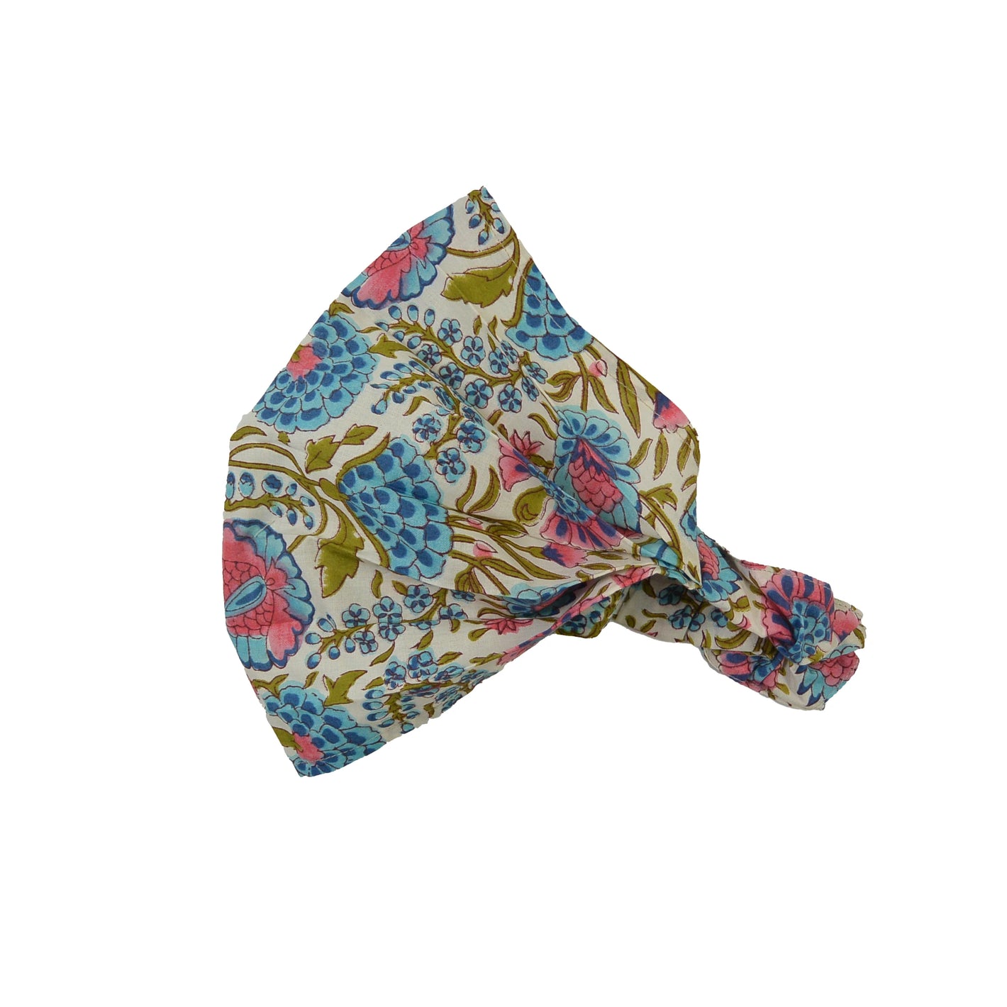 Stoff Bandana mit Blumen Motiv Rosa-Blau
