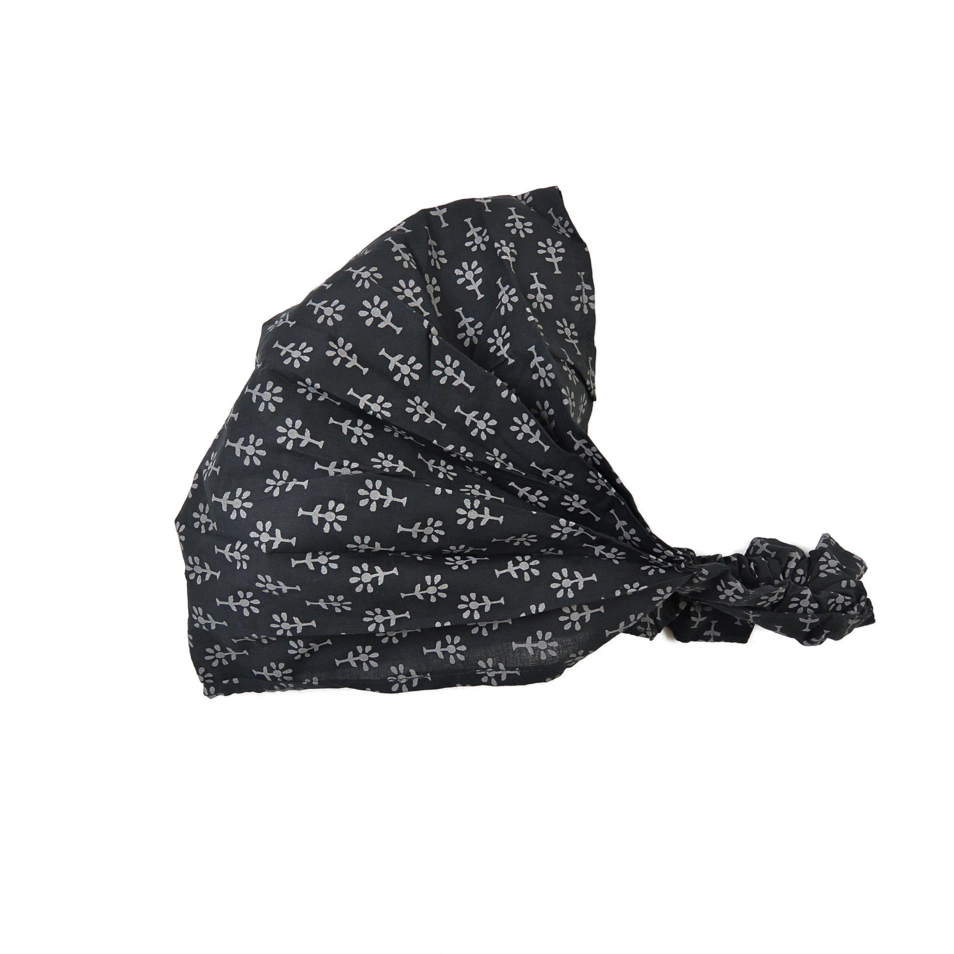 Nijens Stoff-Haarband in Grau-Schwarz mit Blumenmuster, breites Bandana