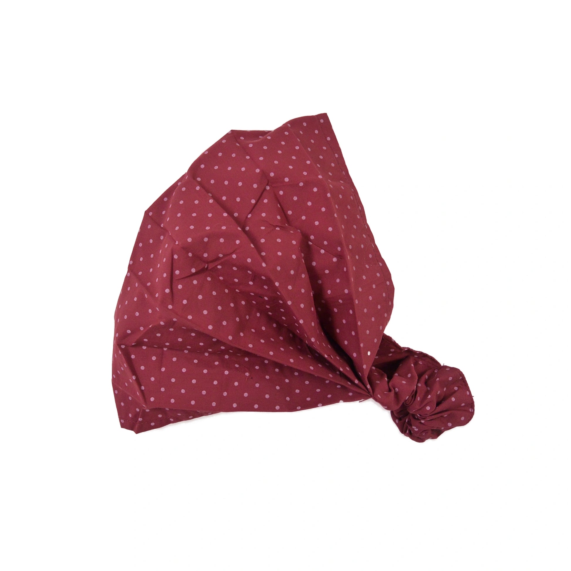 Stoff-Haarband aus Baumwolle in Bordeaux mit feinem Punkte-Muster, elastisches Bandana
