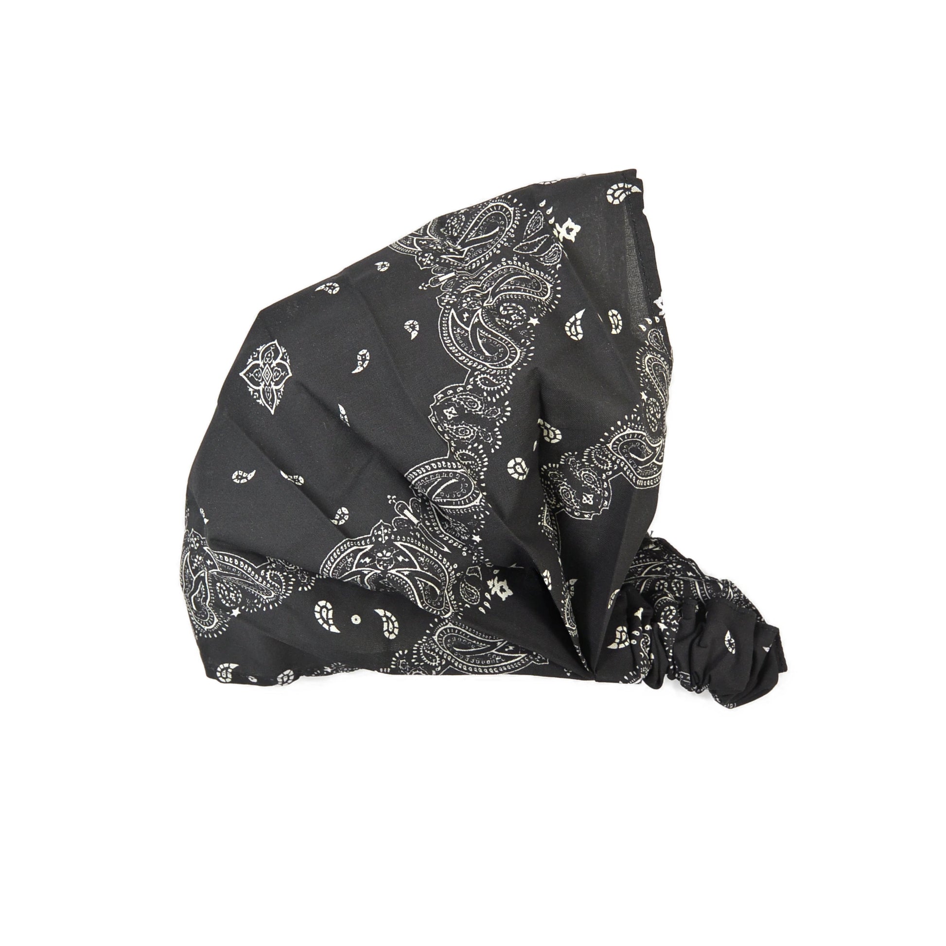 Stoff-Haarband aus Baumwolle mit Ethno-Paisley-Muster in Schwarz, elastisches Bandana