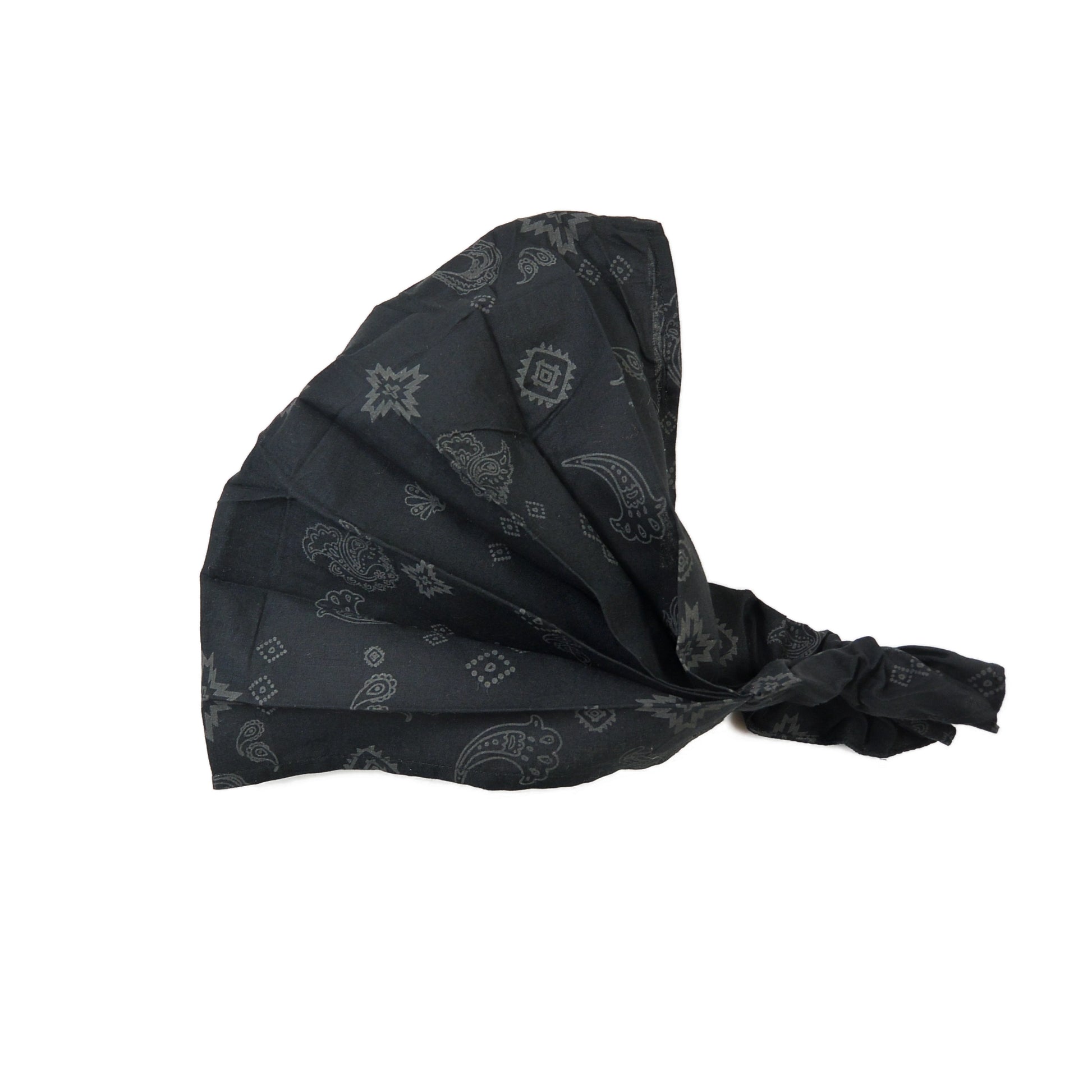 Stoff-Haarband aus Baumwolle mit Ethno-Paisley-Muster in Schwarz, elastisches Bandana Nijens