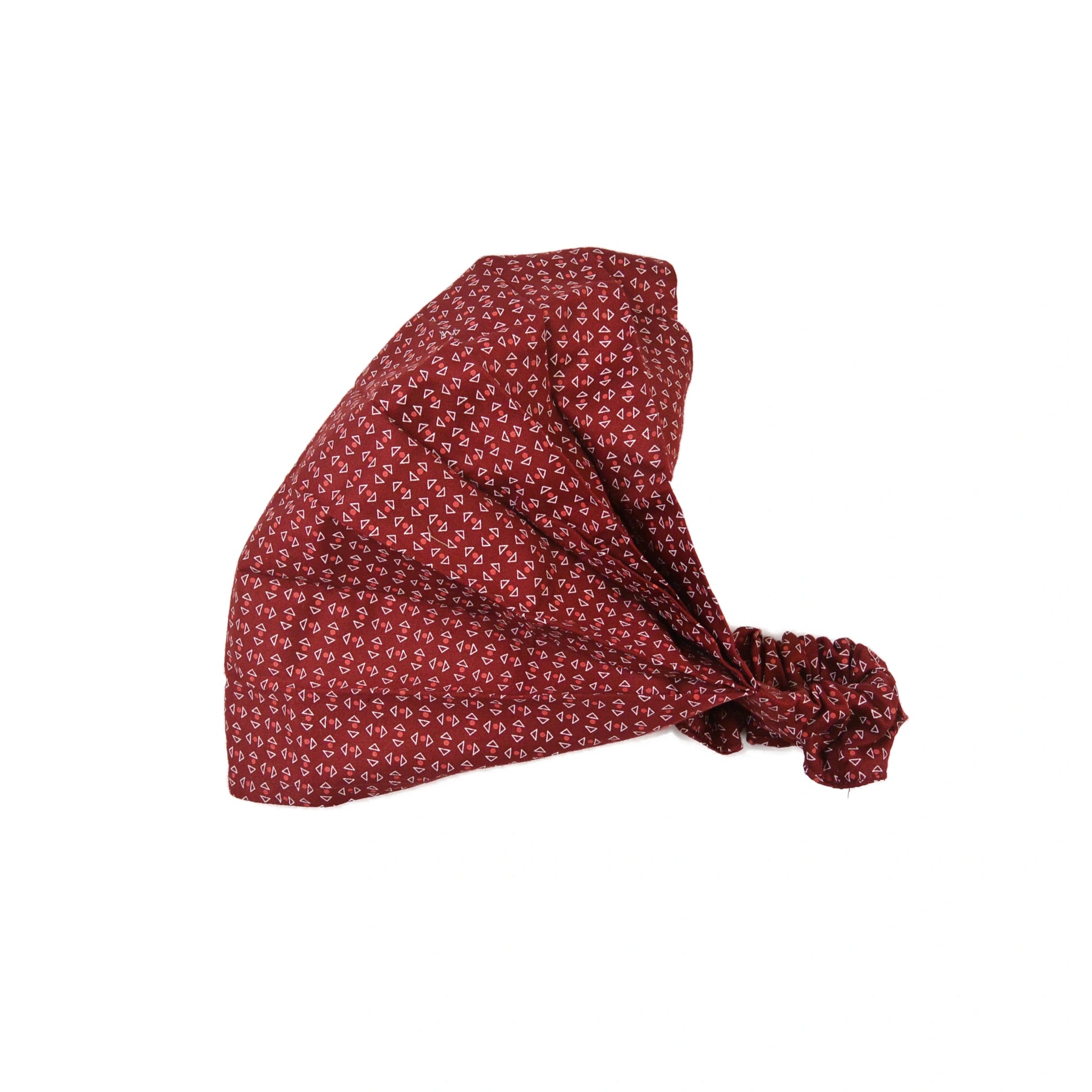 Elastisches Stoff-Haarband aus Baumwolle in Bordeaux mit kleinem geometrischem Muster