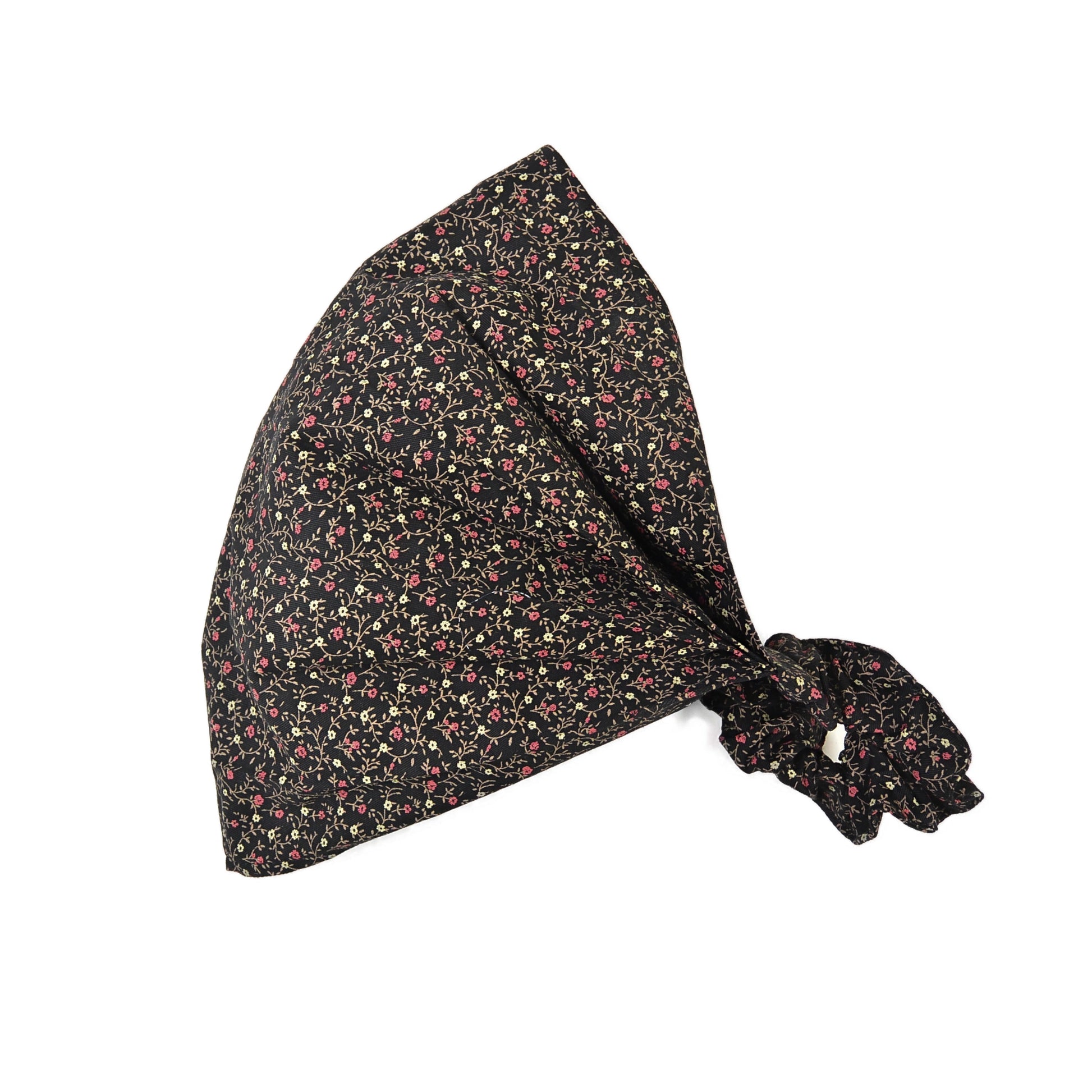 Nijens Stoff-Haarband in Bordo-Schwarz mit kleinem Blumenmuster, breites Bandana