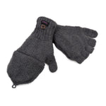 Fingerlose Handschuhe aus Schurwolle in Anthrazit mit Fleeceeinlage. Durch eine umklappbare Fingerabdeckung können die fingerlosen Handschuhe auch als Fäustlinge getragen werden.