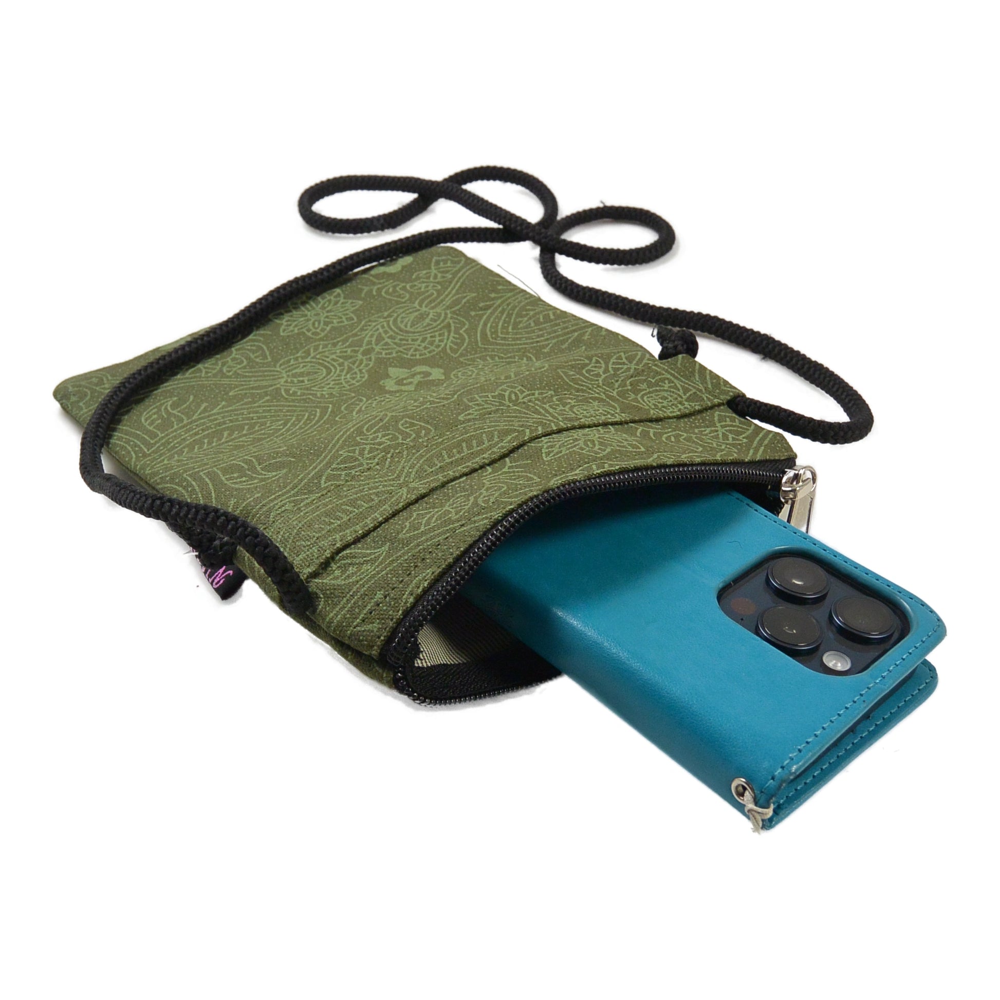 Smolly Handytasche in Grün für Smartphone mit floralem Muster
