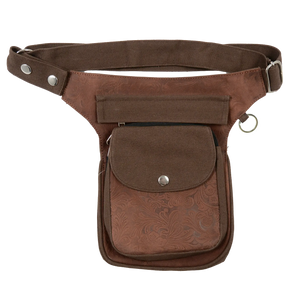 Gassi-Tasche Leder Vintage mit Prägung Blumenmuster Braun - Nijens Shop