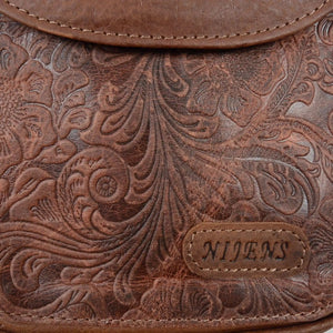 Nijens Gassi-Tasche Leder Cognac mit Blumenprägung 2