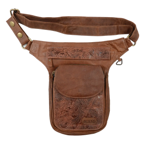 Nijens Gassi-Tasche Leder Cognac mit Blumenprägung