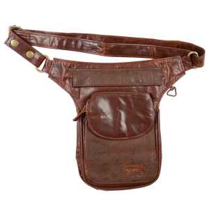 Nijens Leder Gassi-Tasche mit Blumenprägung Kastanienbraun