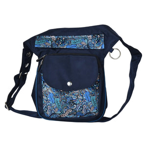 Gassi-Tasche Wasserdichte mit veganem Leder - Paisley Saphirblau - Nijens Shop
