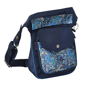 Gassi-Tasche Wasserdichte mit veganem Leder - Paisley Saphirblau - Nijens Shop 56