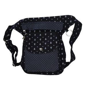 Gassi-Tasche Bauchtasche Stoff mit Ankern Muster in Dunkelblau 9 - Nijens Shop