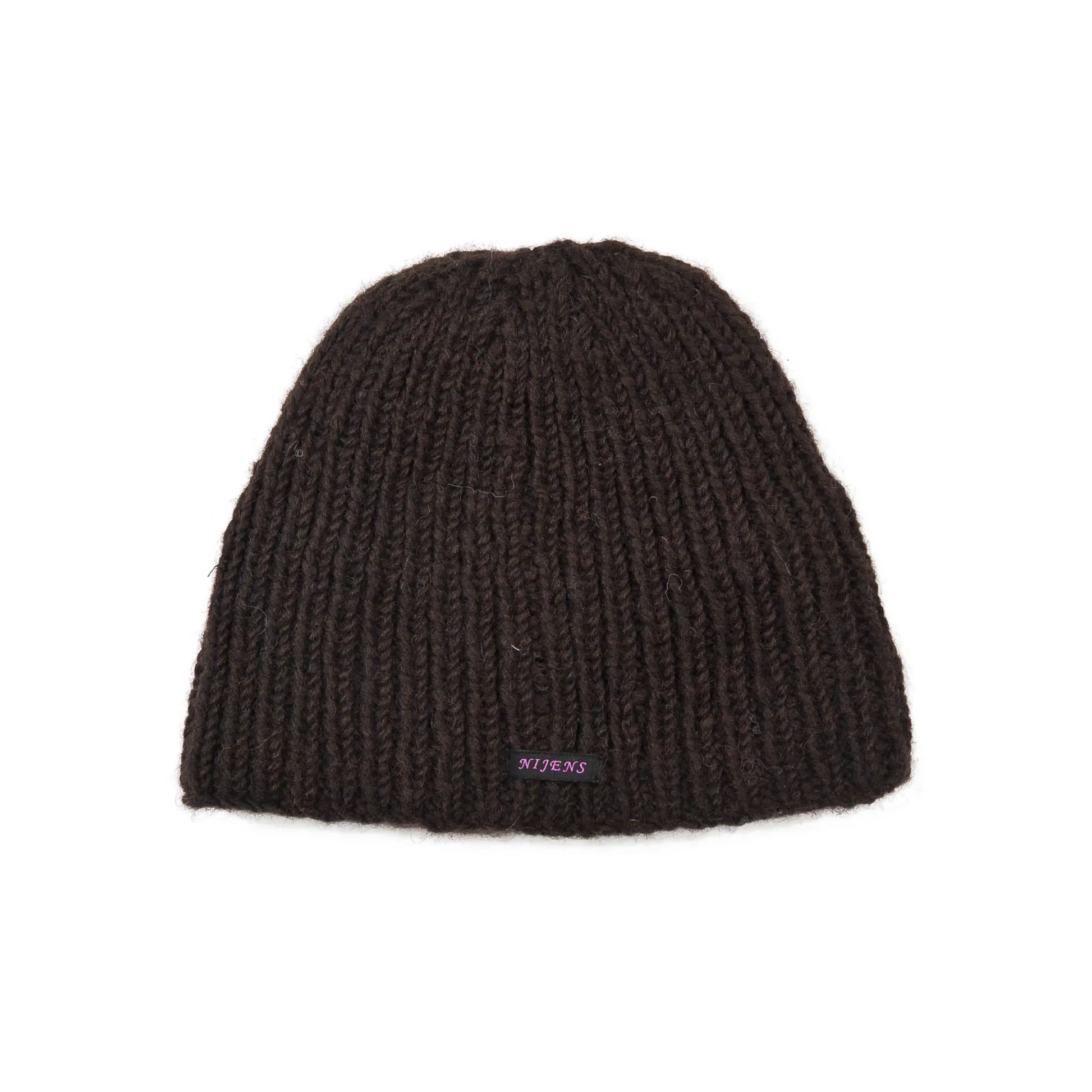 Kurze Beanie Mütze, Wollmütze aus Schurwolle Dunkelbraun.