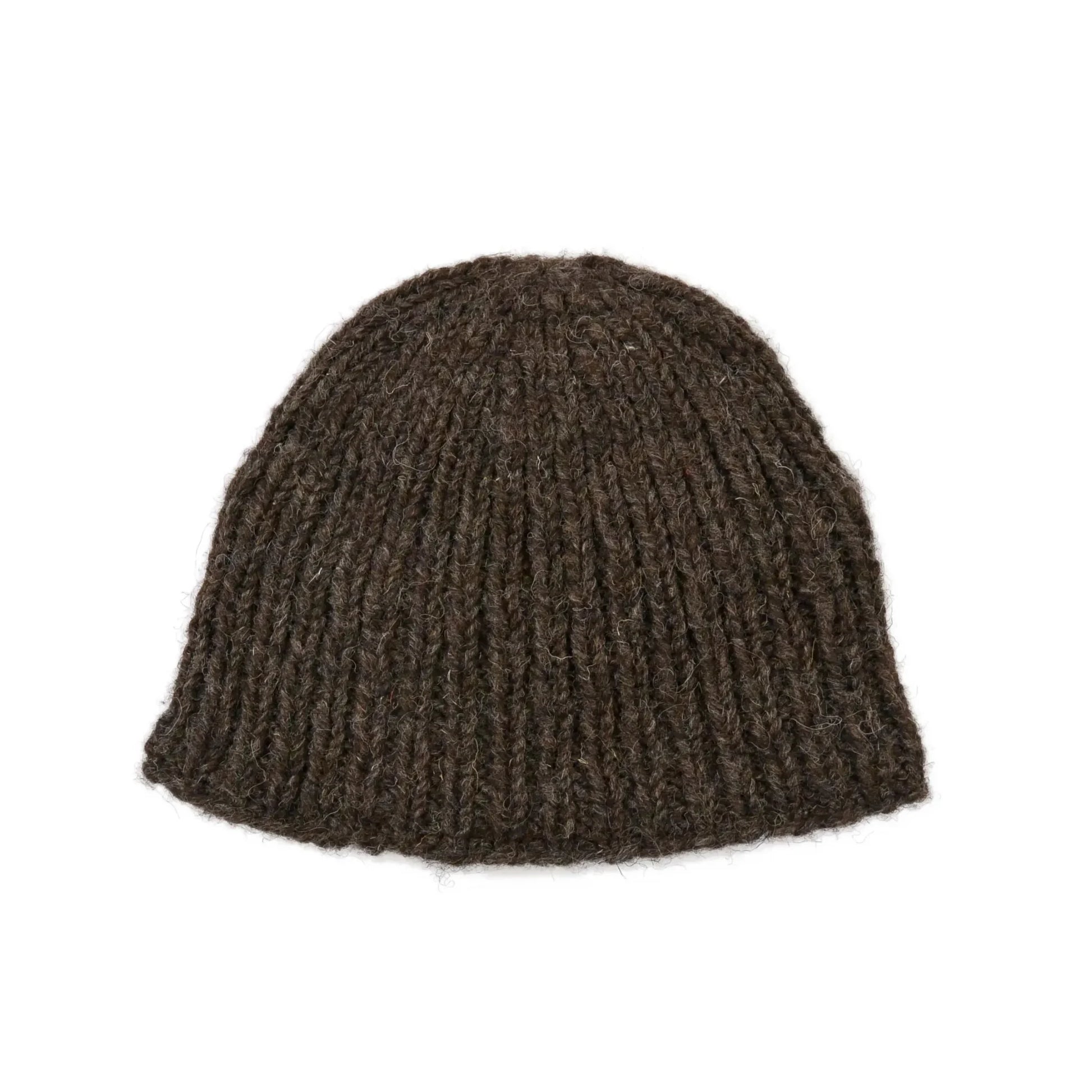 Kurze Beanie Mütze, Wollmütze aus Schurwolle Braun.