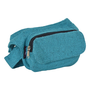 Kleine Gassi-Tasche MAINZ aus Baumwoll-Canvas Petrolblau, Frontansicht mit Reißverschlussfach und Klappe