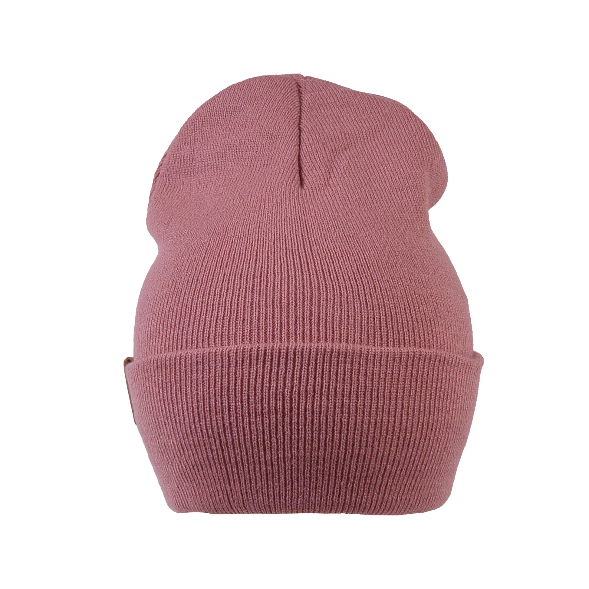 Frontansicht der Nijens Beanie Leonberg aus Acryl Altrosa mit umgeschlagenem Rand ohne Stickerei