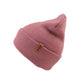 Seitenansicht der Nijens Beanie Leonberg aus Acryl Altrosa mit umgeschlagenem Rand 