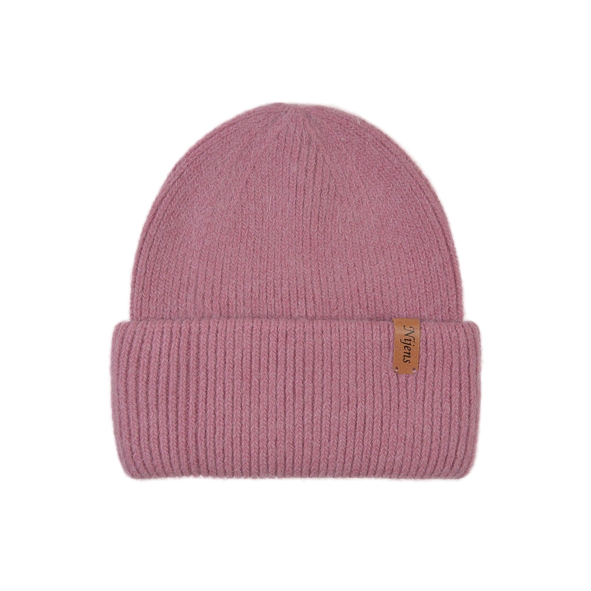 Vorderansicht der Angora Altrosa Beanie Marseille von Nijens