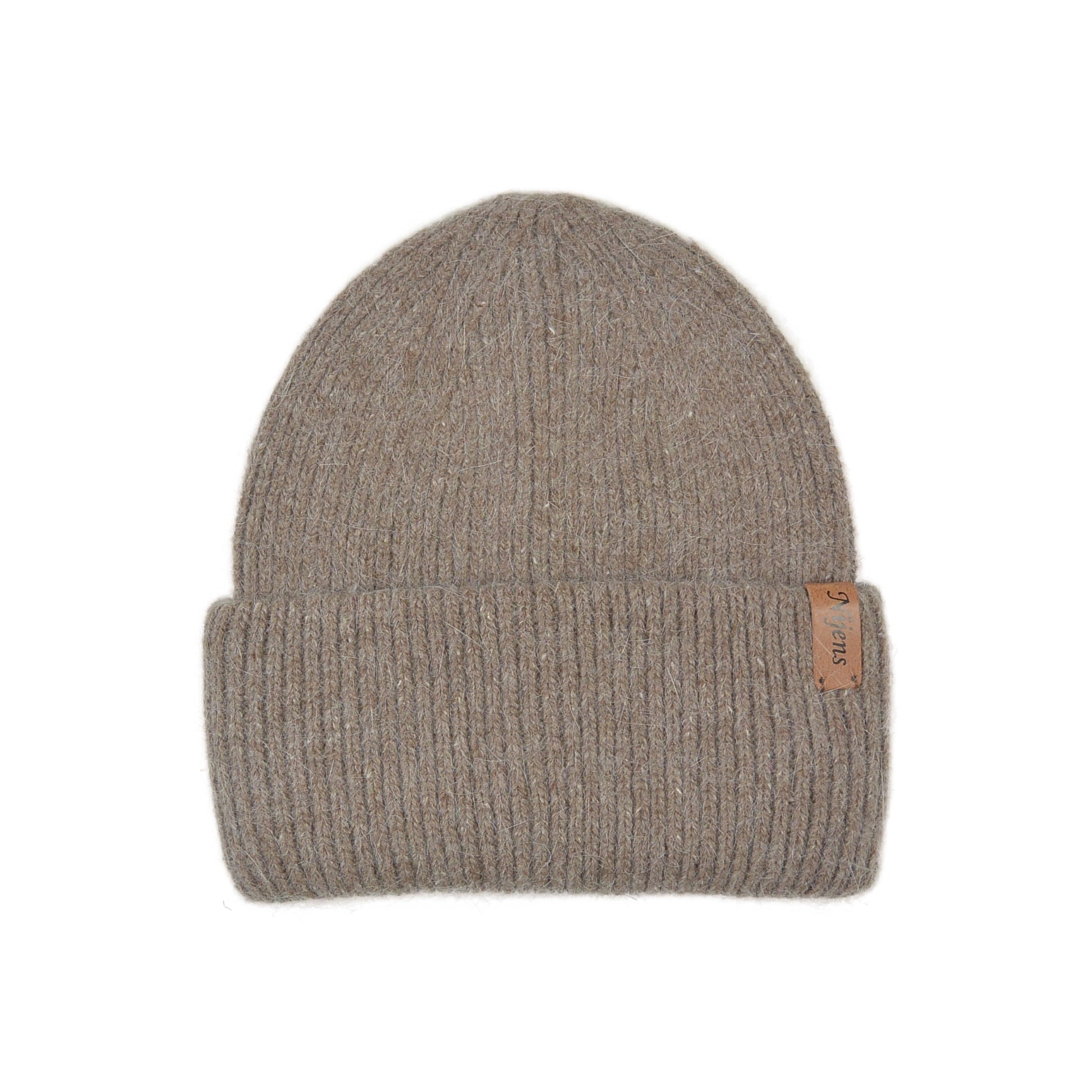 Vorderansicht der brauen Angora Beanie Marseille von Nijens