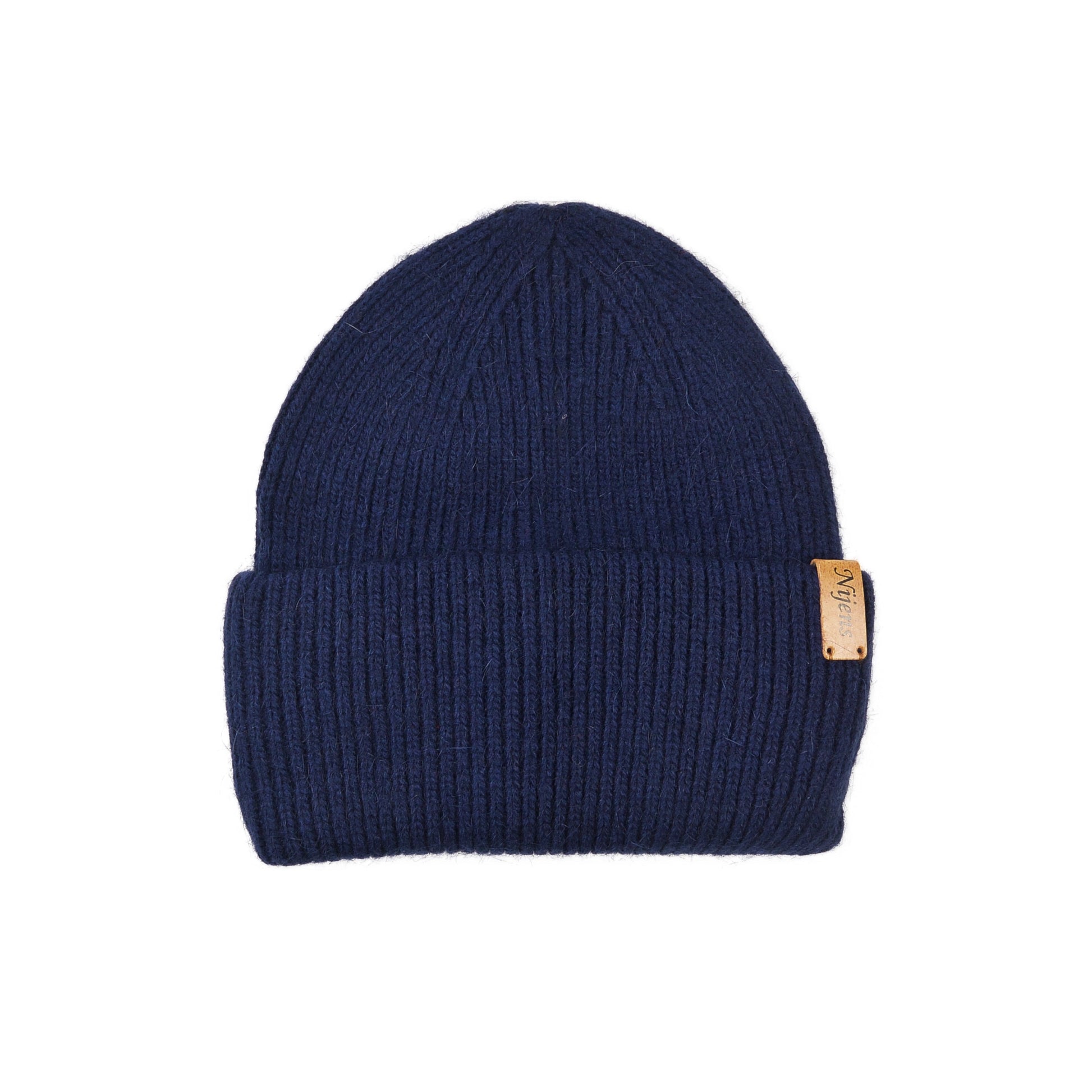 Vorderansicht der dunkelblauen Angora Beanie Marseille von Nijens 