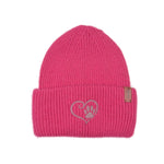 Vorderansicht der rosa Angora Beanie Marseille von Nijens mit Pfote-&-Herz-Stickerei