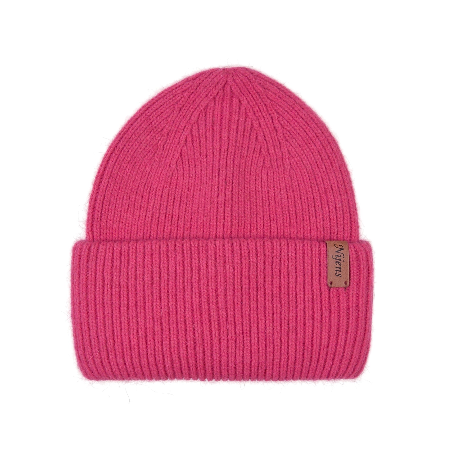 Vorderansicht der rosa Angora Beanie Marseille von Nijens