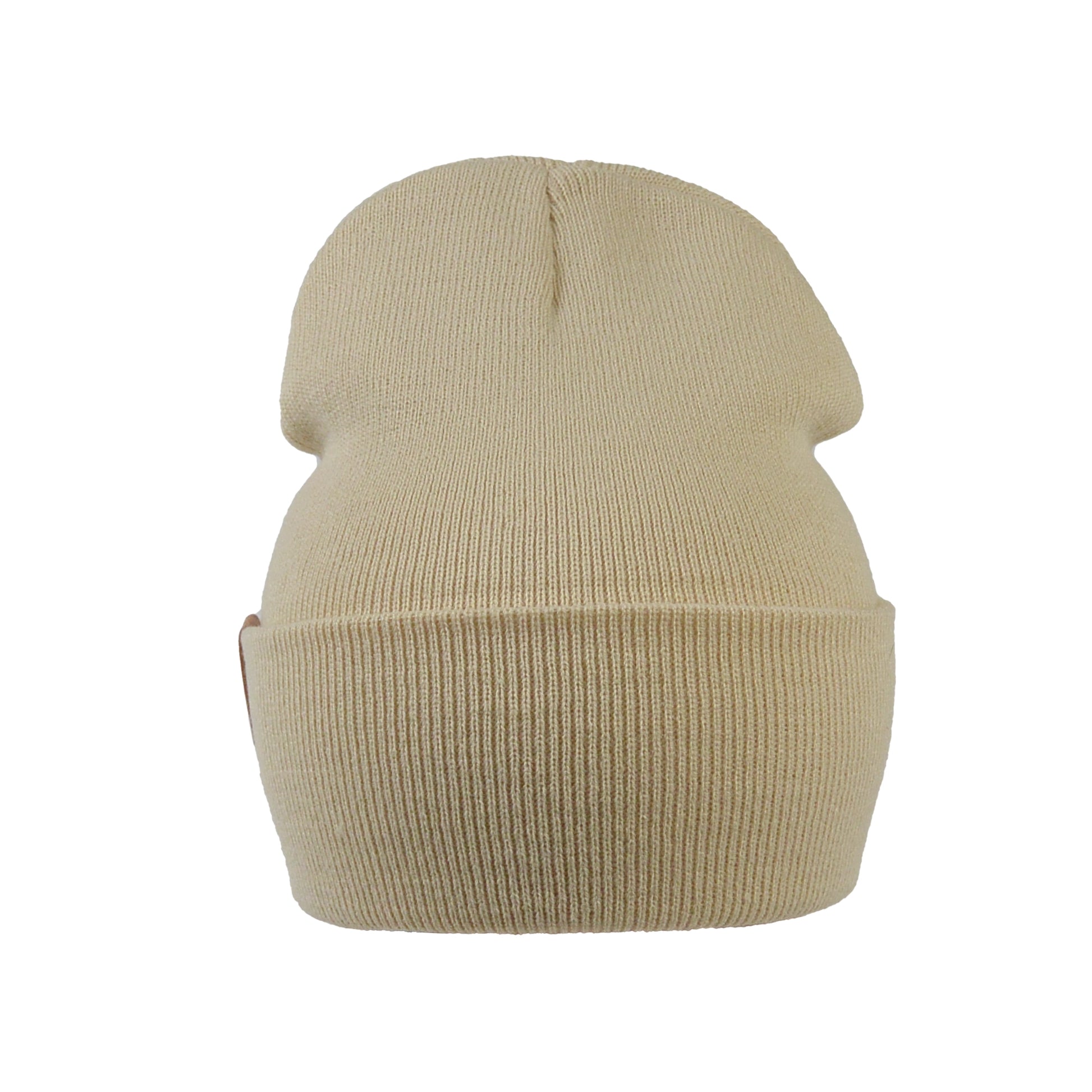 Frontansicht der Beanie aus 100 % Acryl in Beige. Unisex, One Size.