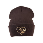 Beanie Dunkelbraun mit Herz-Pfoten-Stickerei 