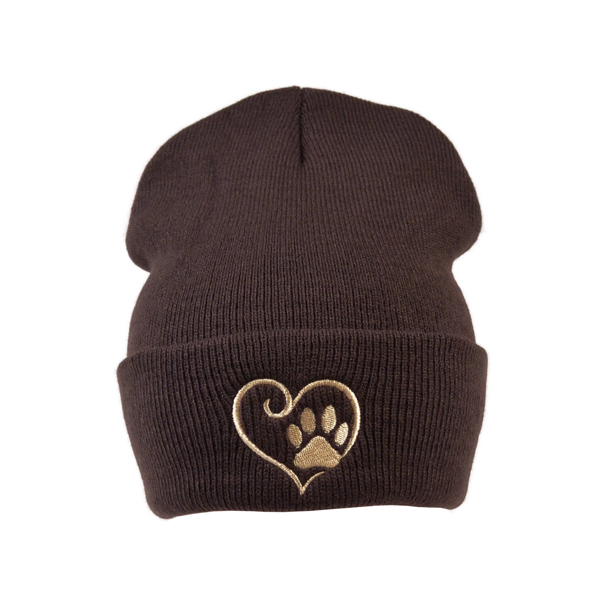 Beanie Dunkelbraun mit Herz-Pfoten-Stickerei 