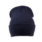 Frontansicht der Nijens Beanie Leonberg aus Acryl in Dunkelblau mit umgeschlagenem Rand 