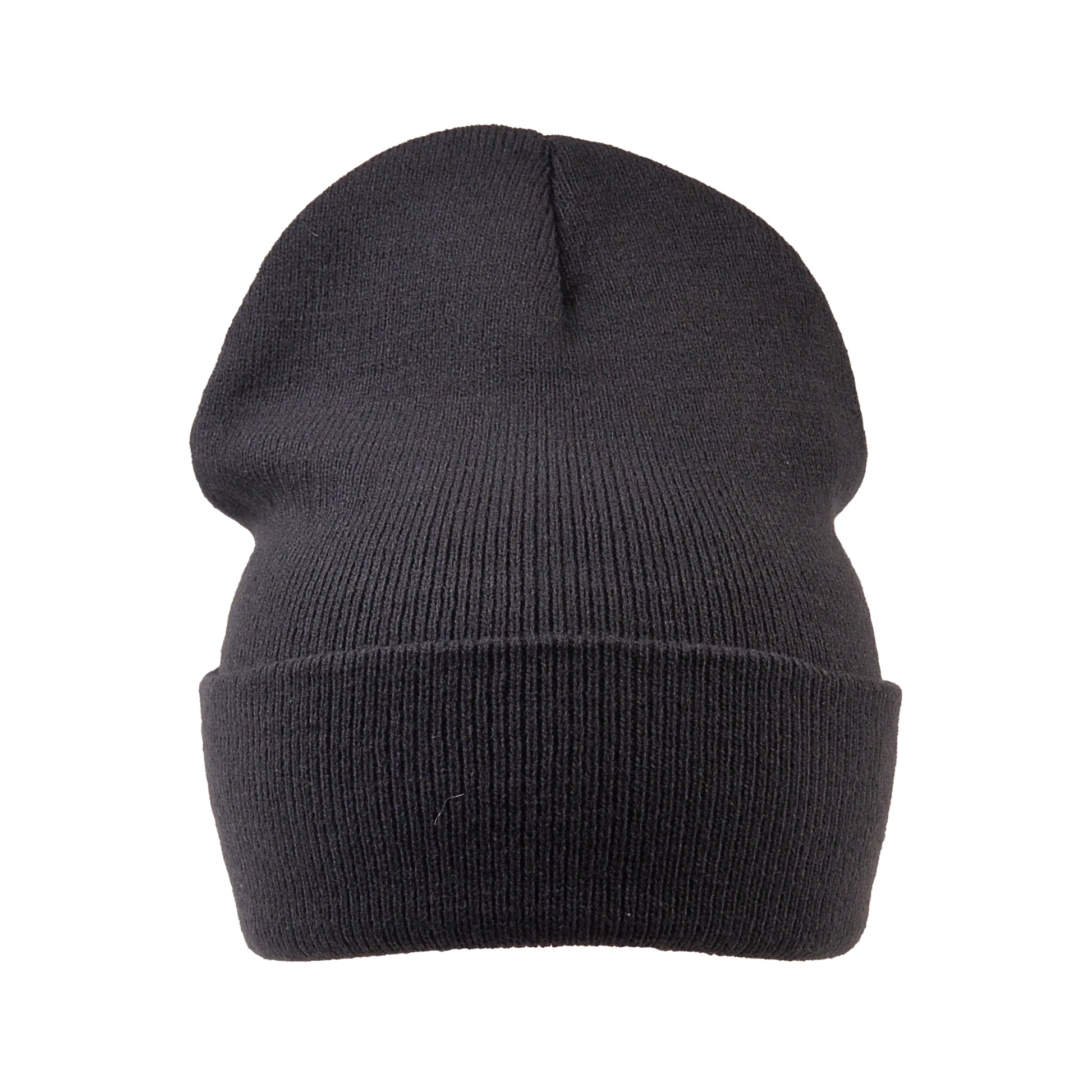 Frontansicht der Beanie aus Acryl in Graphit mit umgeschlagenem Rand.