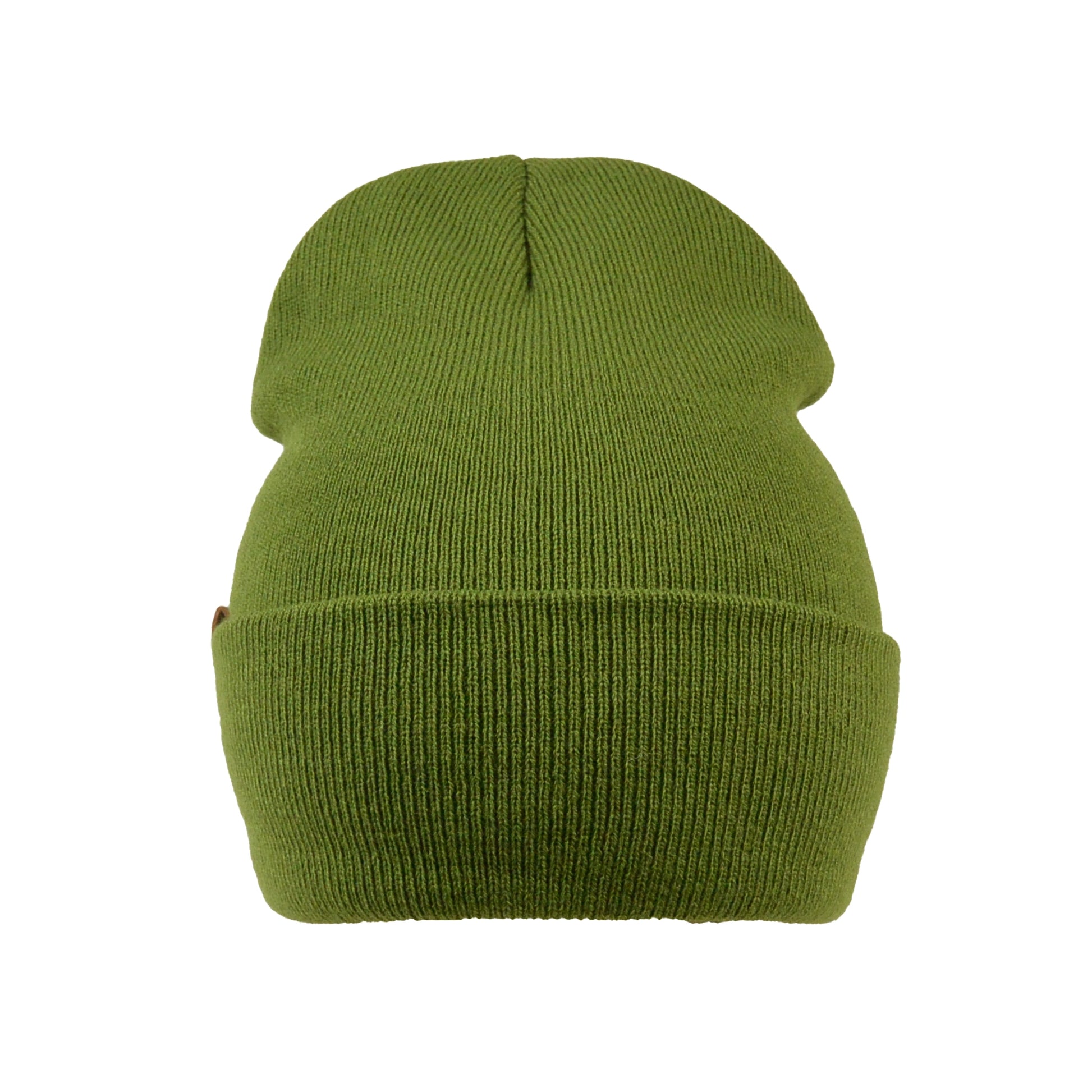 Frontansicht der Nijens Beanie Leonberg aus Acryl Grün mit umgeschlagenem Rand 