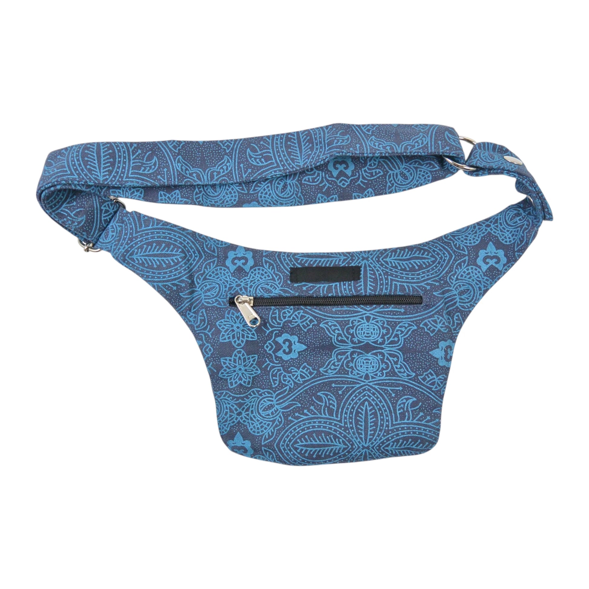 Bauchtasche "Dublin" Baumwoll-Canvas in Blau mit Blumenmuster. Rückseite.