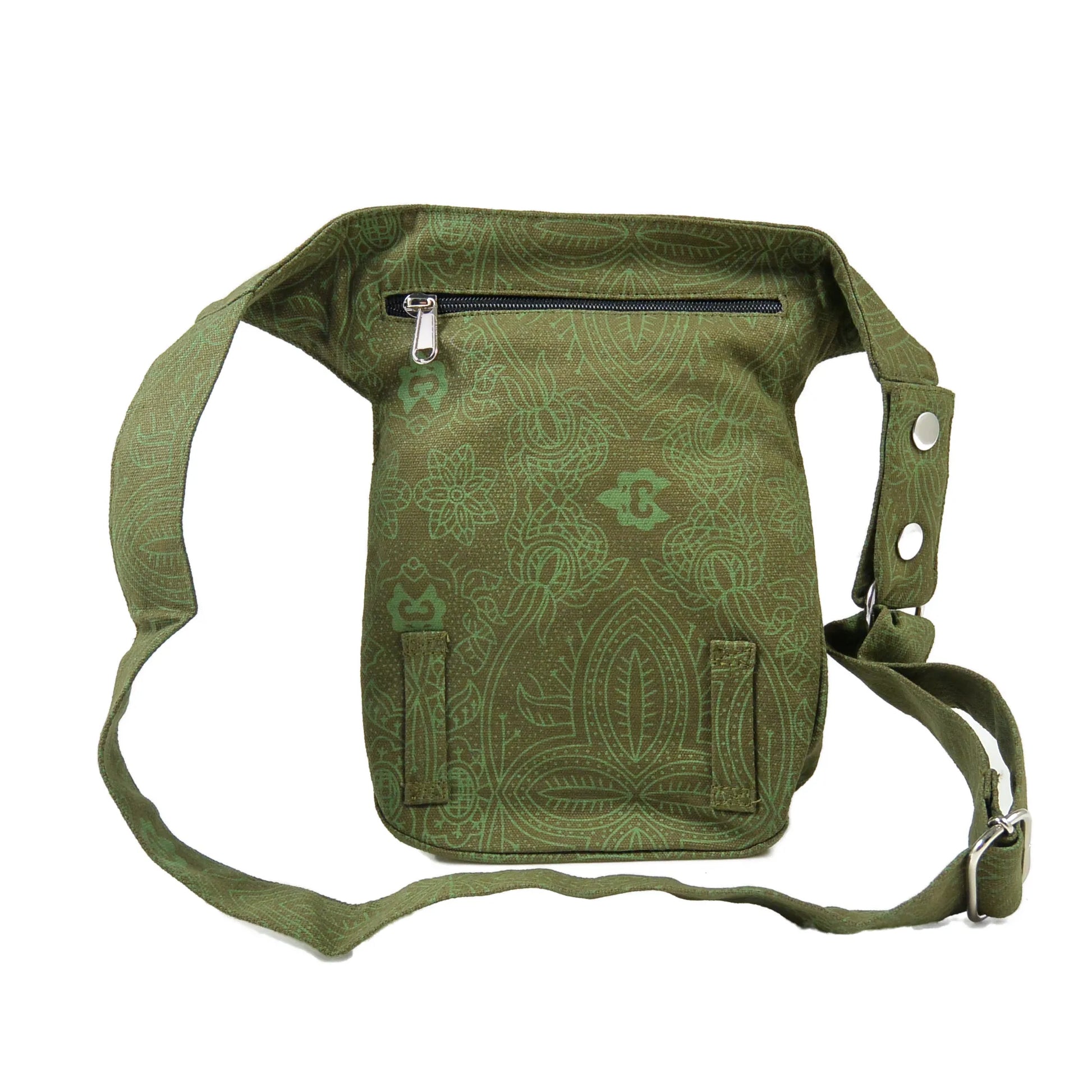 Handgemachte Canvas Bauchtasche Paris mit kunstvollem Print in Olivgrün und praktischen Schlaufen für sicheren Halt