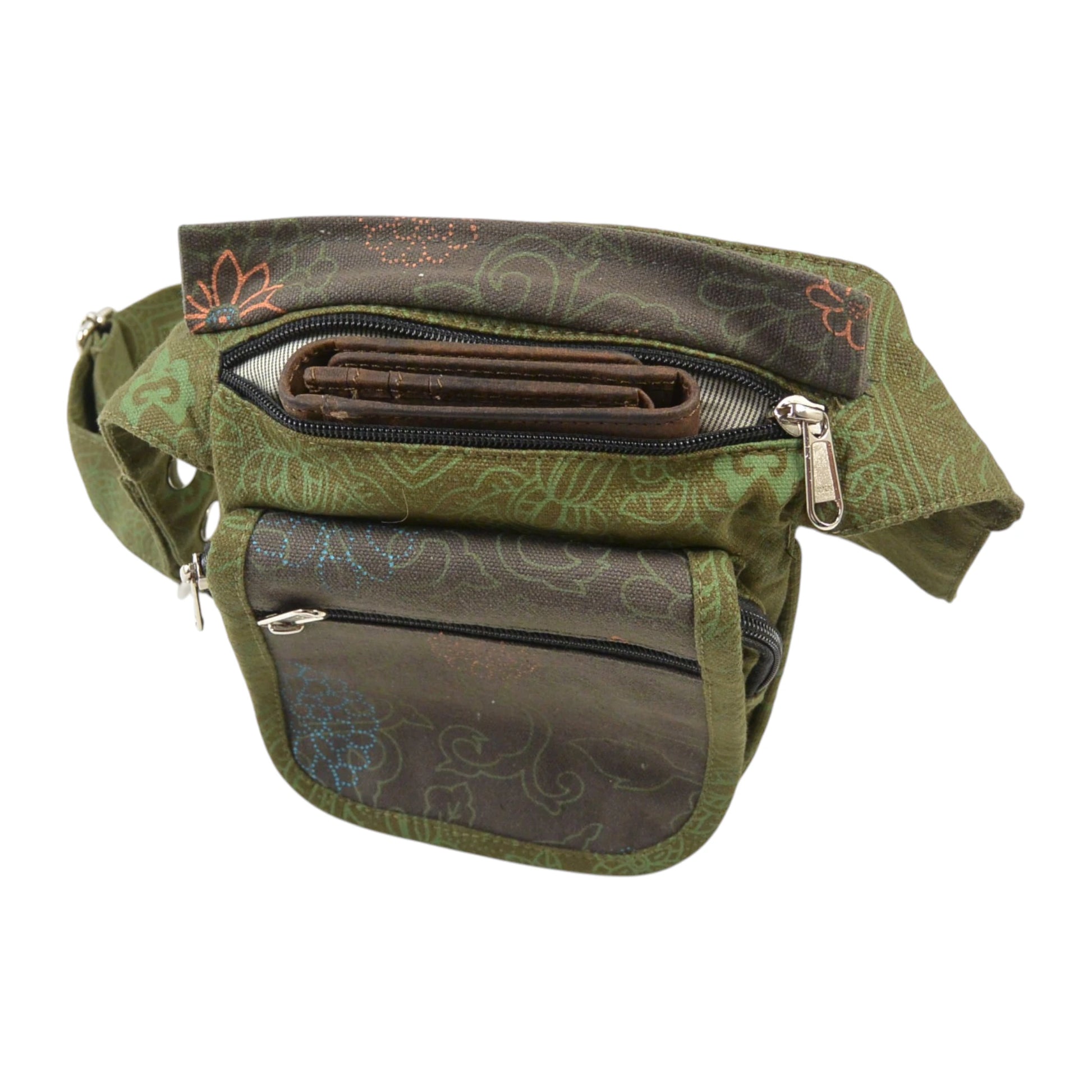 Paris Bauchtasche aus 100% Baumwolle Canvas mit einzigartigem Khaki Ethno-Print.