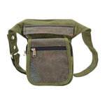 Paris Bauchtasche aus 100% Baumwolle Canvas mit einzigartigem Khaki Ethno-Print, Vorderansicht mit Reißverschlussfächern