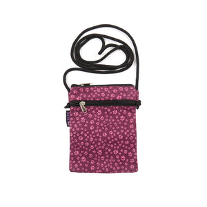 Mini Umhängetasche Handytasche aus Canvas mit Magenta Pfotenmuster