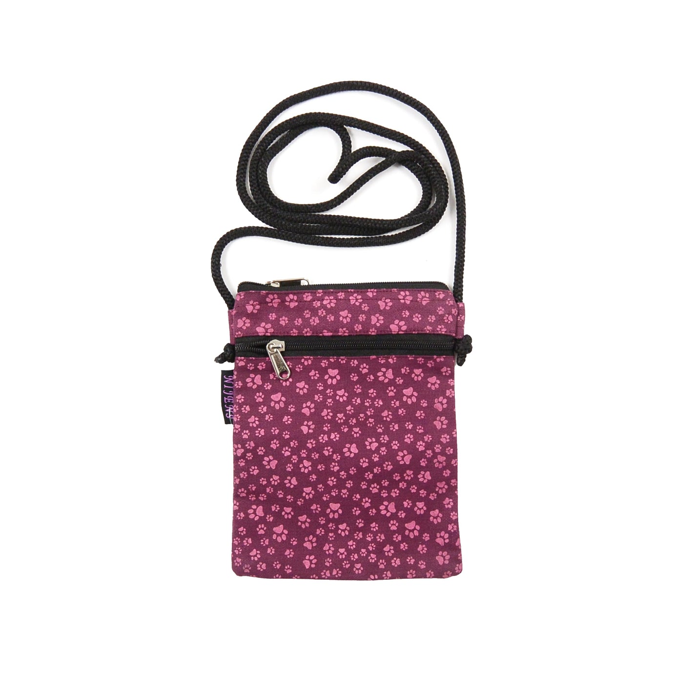 Mini Umhängetasche Handytasche aus Canvas mit Magenta Pfotenmuster