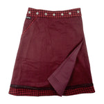 Wendbarer Woll-Wickelrock in Bordeauxrot mit Tweed und Schmuckborte von Nijens
