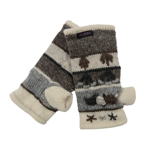 Handgestrickte Pulswärmer aus Schurwolle weiß-grau